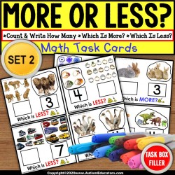 MORE or LESS (Greater/Less Than) TASK BOX FILLER ACTIVITIES for Autism SET 2